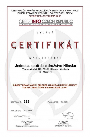 Certifikát - Bezdlužnost