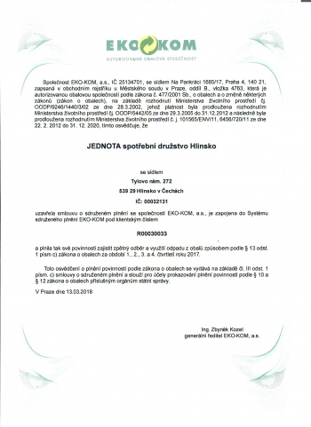 Certifikát - EKOKOM